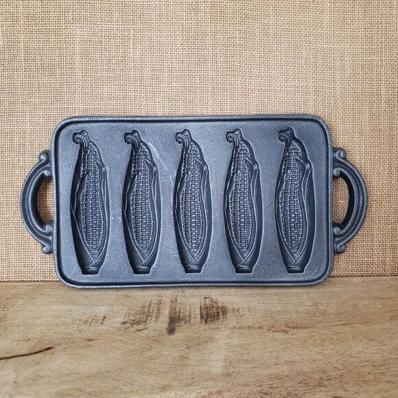 Vtg 1984 John Wright Cast Iron 5 Ear Cornbread Baking Pan Mold Rustic Farmhouse - Picture 12 of 12